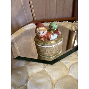 Vintage‎ Homco Pixie Elf Trinket Box with lid mushroom ceramic #5404